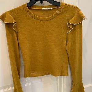 June & Hudson mustard yellow ruffle sleeve top